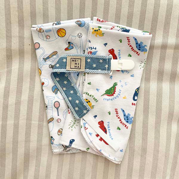 Pack Tuto Deportes + Tuto Dinosarios + Porta Chupete Estrellas Celeste Jeans